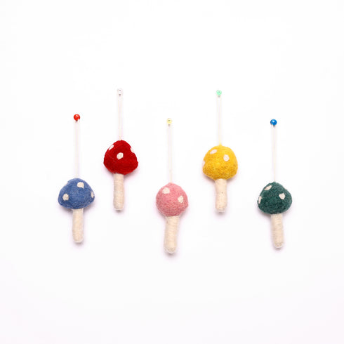 Multicolour Christmas Décor Handmade Needled Felt Work Mushroom Hanging Set