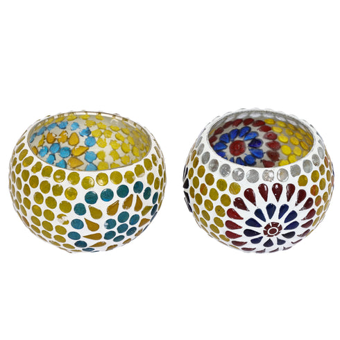 Multicolour Mosaic T-light Holders – Set of 2