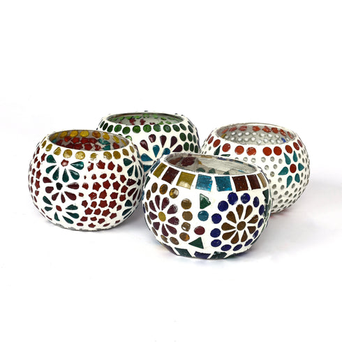 Multicolour Mosaic T-light Holders – Set of 4