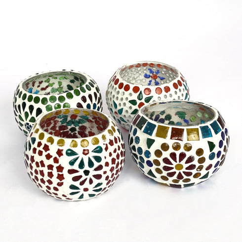 Multicolour Mosaic T-light Holders – Set of 4