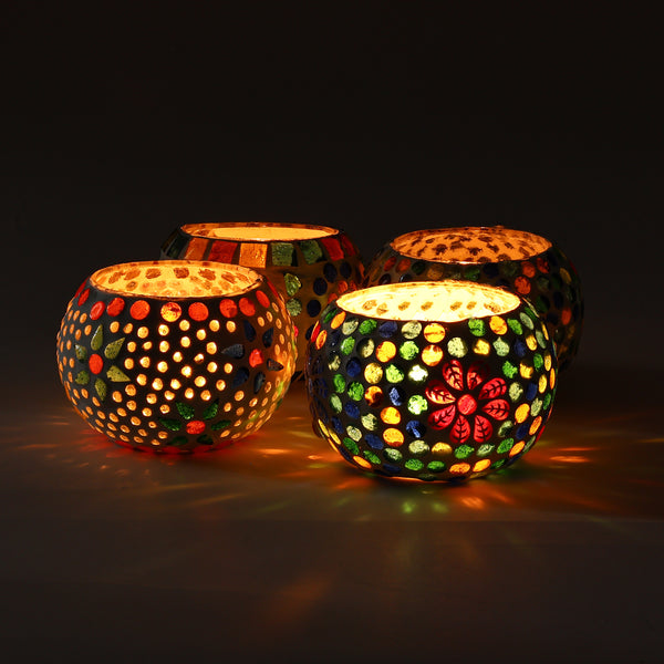 Multicolour Mosaic T-light Holders – Set of 4