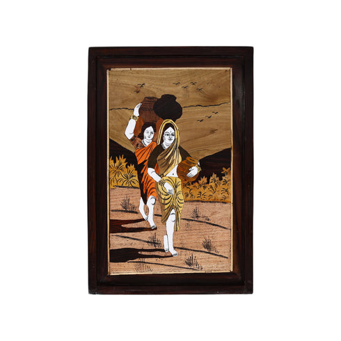Mysore Inlay Painting of Rural Women Carrying Pots of Water