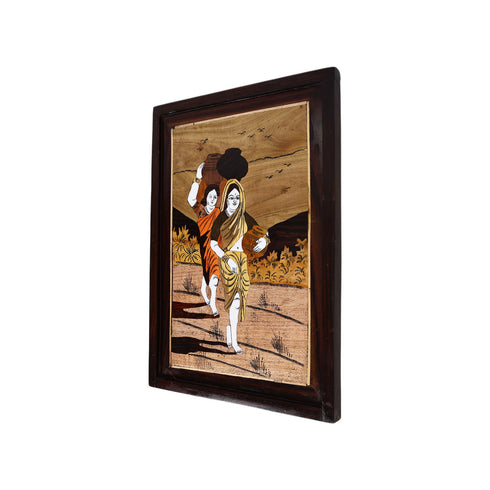 Mysore Inlay Painting of Rural Women Carrying Pots of Water