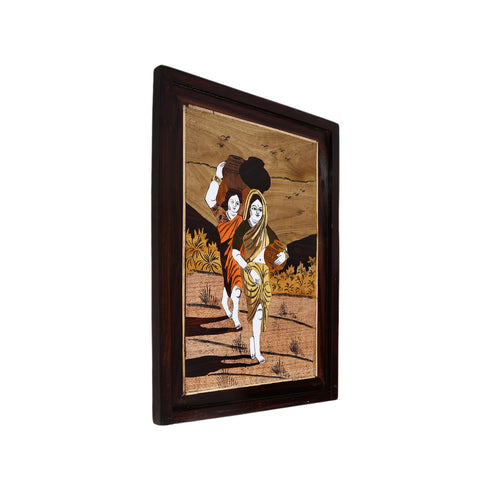 Mysore Inlay Painting of Rural Women Carrying Pots of Water