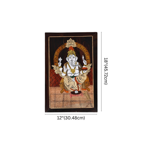 Mysore Inlay Rosewood Painting of Lord Ganesha with Offerings