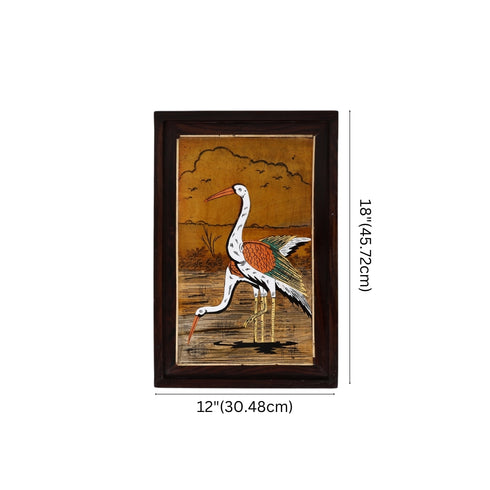 Mysore Inlay Rosewood Painting of Cranes (Portrait)