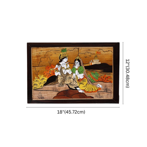 Mysore Inlay Rosewood Painting of Radha Krishna Playing Flute