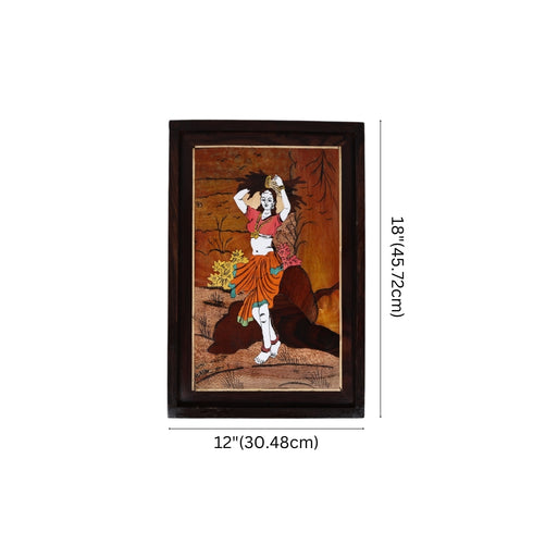Mysore Inlay Rosewood Painting of a Lady Carrying Bundle of Woods