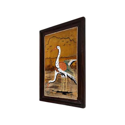 Mysore Inlay Rosewood Painting of Cranes (Portrait)