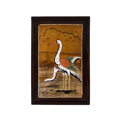 Mysore Inlay Rosewood Painting of Cranes (Portrait)