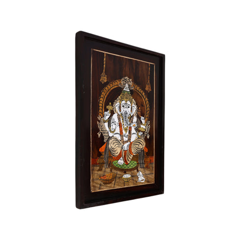 Mysore Inlay Rosewood Painting of Lord Ganesha with Offerings
