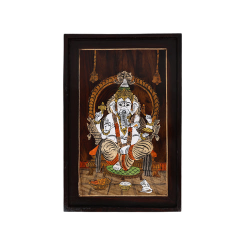 Mysore Inlay Rosewood Painting of Lord Ganesha with Offerings