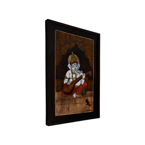 Mysore Inlay Rosewood Painting of Lord Ganesha with Veena