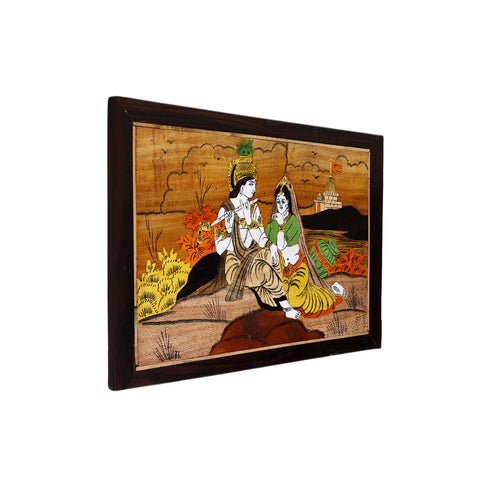 Mysore Inlay Rosewood Painting of Radha Krishna Playing Flute