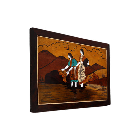 Mysore Inlay Rosewood Painting of Two Beautiful Women (Landscape)