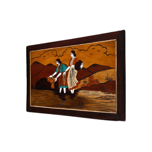 Mysore Inlay Rosewood Painting of Two Beautiful Women (Landscape)