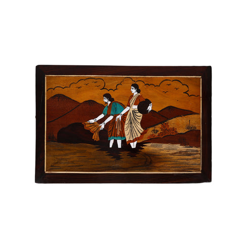 Mysore Inlay Rosewood Painting of Two Beautiful Women (Landscape)