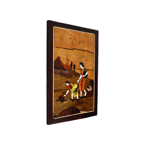 Mysore Inlay Rosewood Painting of Two Beautiful Women (Portrait)