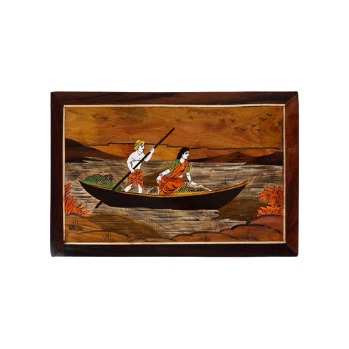 Mysore Inlay Rosewood Painting of a Boat Ride