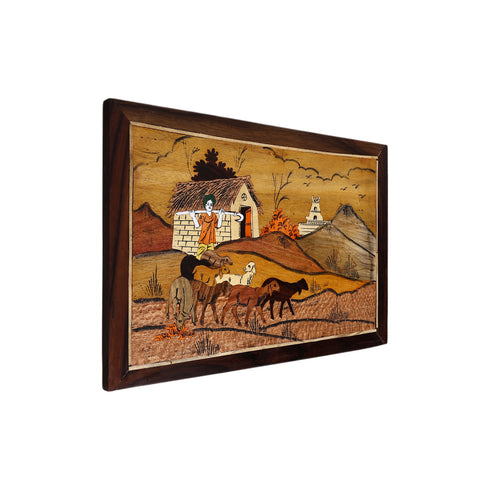 Mysore Inlay Rosewood Painting of a Shepherd with his Flock