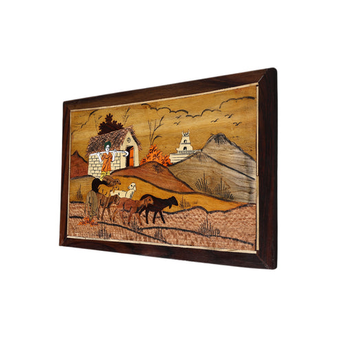 Mysore Inlay Rosewood Painting of a Shepherd with his Flock