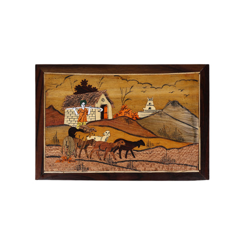 Mysore Inlay Rosewood Painting of a Shepherd with his Flock
