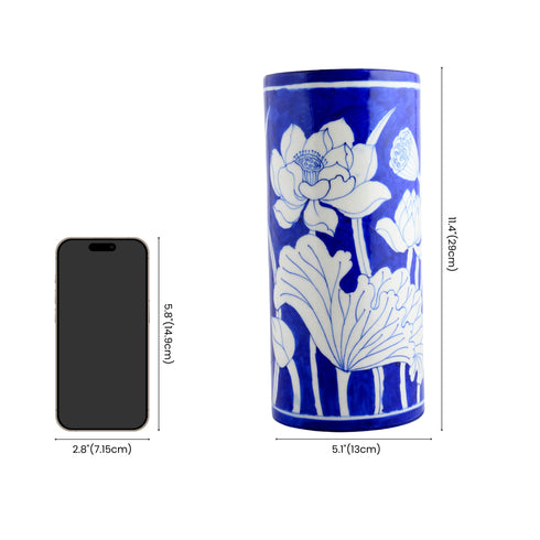 Natriel Blue Pottery Decorative Cylindrical Vase - blue