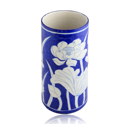 Natriel Blue Pottery Decorative Cylindrical Vase - blue