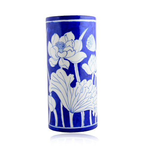 Natriel Blue Pottery Decorative Cylindrical Vase - blue