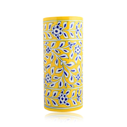 Natriel Blue Pottery Decorative Cylindrical Vase—Yellow