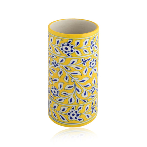 Natriel Blue Pottery Decorative Cylindrical Vase—Yellow