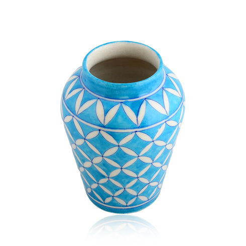 Natriel Blue Pottery Decorative Handi Vase—Cyan Blue