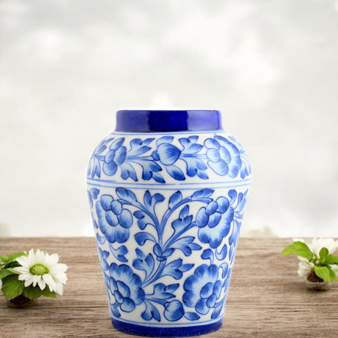Blue Pottery Decorative Handi Vase—White and Blue