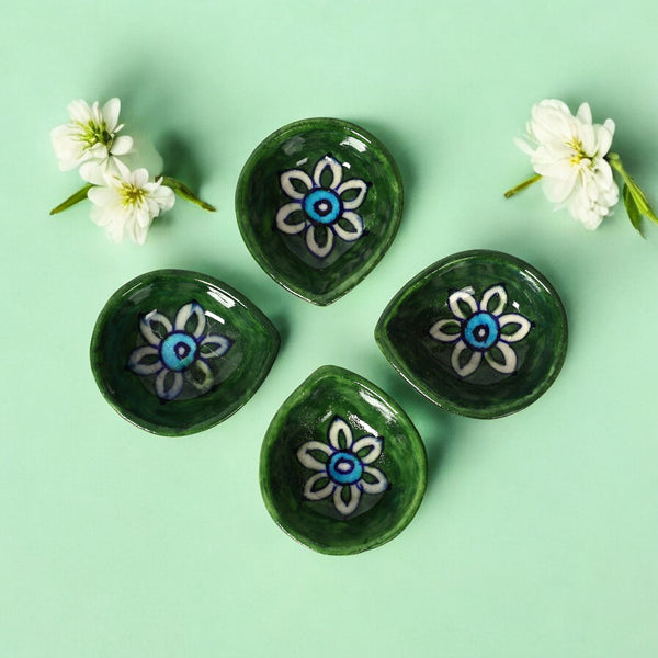 Natriel Blue Pottery Diyas - Set of 4—Green