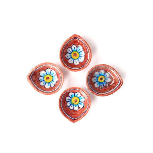 Natriel Blue Pottery Diyas - Set of 4 pink