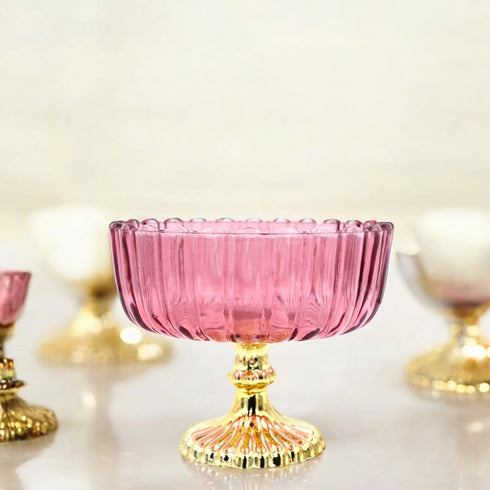 Pink Decorative Glass Fruit Bowl – Elegant Centerpiece for Dining and Home Decor