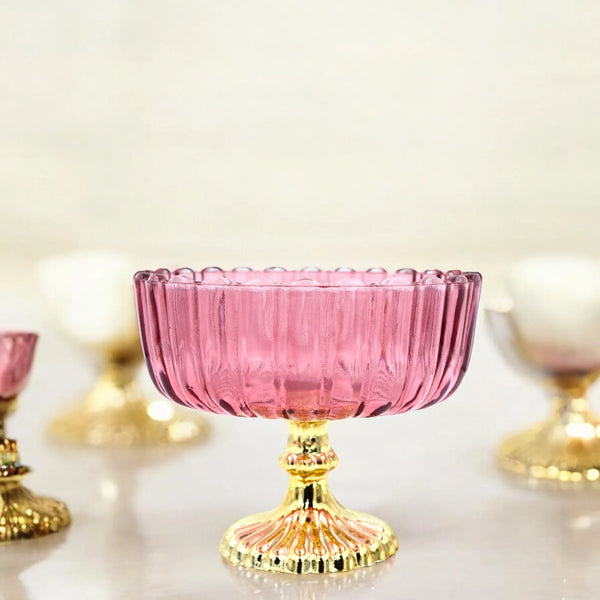 Pink Decorative Glass Fruit Bowl – Elegant Centerpiece for Dining and Home Decor