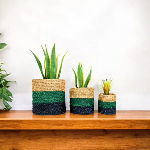 Natriel Eco-friendly Handwoven Sabai Grass Planters – Set of 3