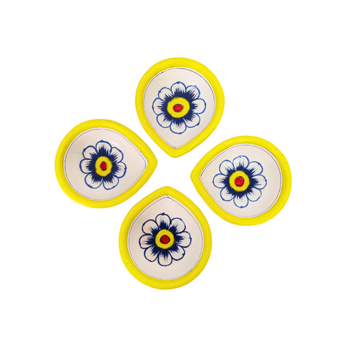Natriel Hand-Painted Ceramic Diyas - Set of 4 – Lavender and Yellow