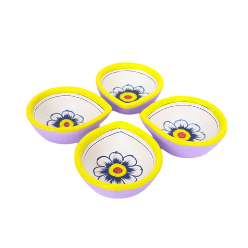 Natriel Hand-Painted Ceramic Diyas - Set of 4 – Lavender and Yellow