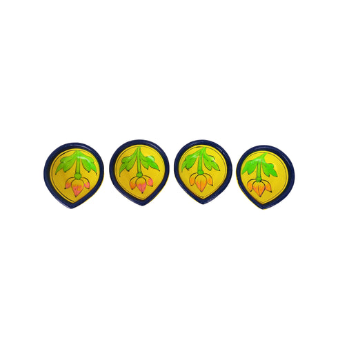 Natriel Hand-Painted Ceramic Diyas - Set of 4 – Yellow and Blue