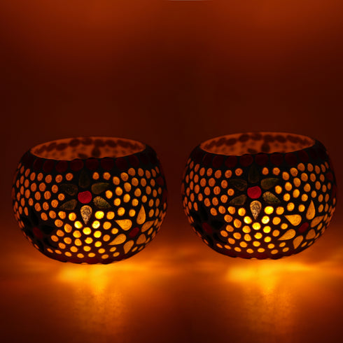 Natriel Mosaic T-light - Floral Pattern - Set of 2