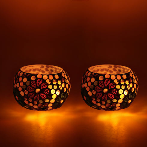 Mosaic T-light - Floral Pattern - Set of 2