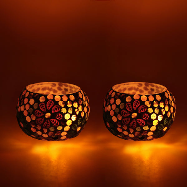 Mosaic T-light - Floral Pattern - Set of 2