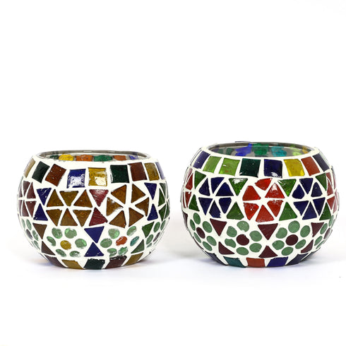 Natriel Multicolour Mosaic T-light Holders – Set of 2