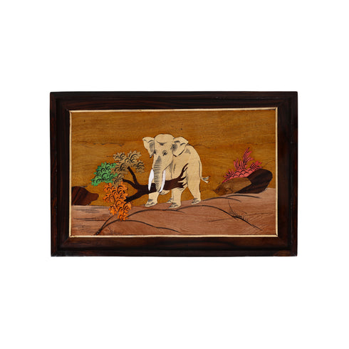 Mysore Inlay Rosewood Painting of Elephant Carrying a Tree Branch