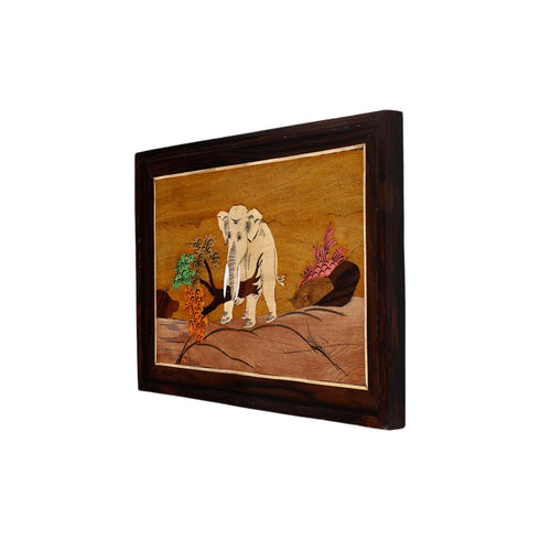Natriel Mysore Inlay Rosewood Painting of Elephant Carrying a Tree Branch