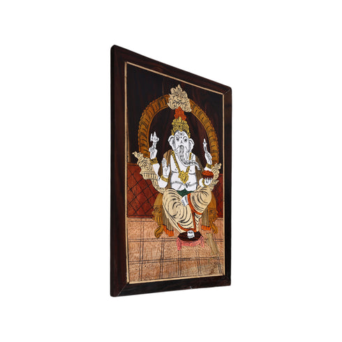 Natriel Mysore Inlay Rosewood Painting of Lord Ganesha with Offerings
