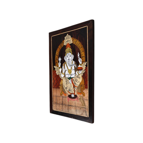 Natriel Mysore Inlay Rosewood Painting of Lord Ganesha with Offerings