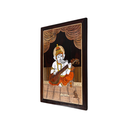 Natriel Mysore Inlay Rosewood Painting of Lord Ganesha with Veena